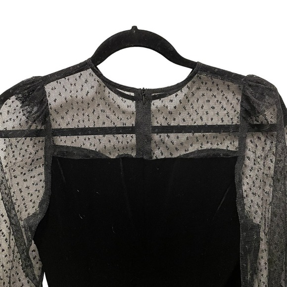Mini Dress Velvet Sweetheart neckline mesh top and sleeves Black Size S or 4 - Picture 4 of 11